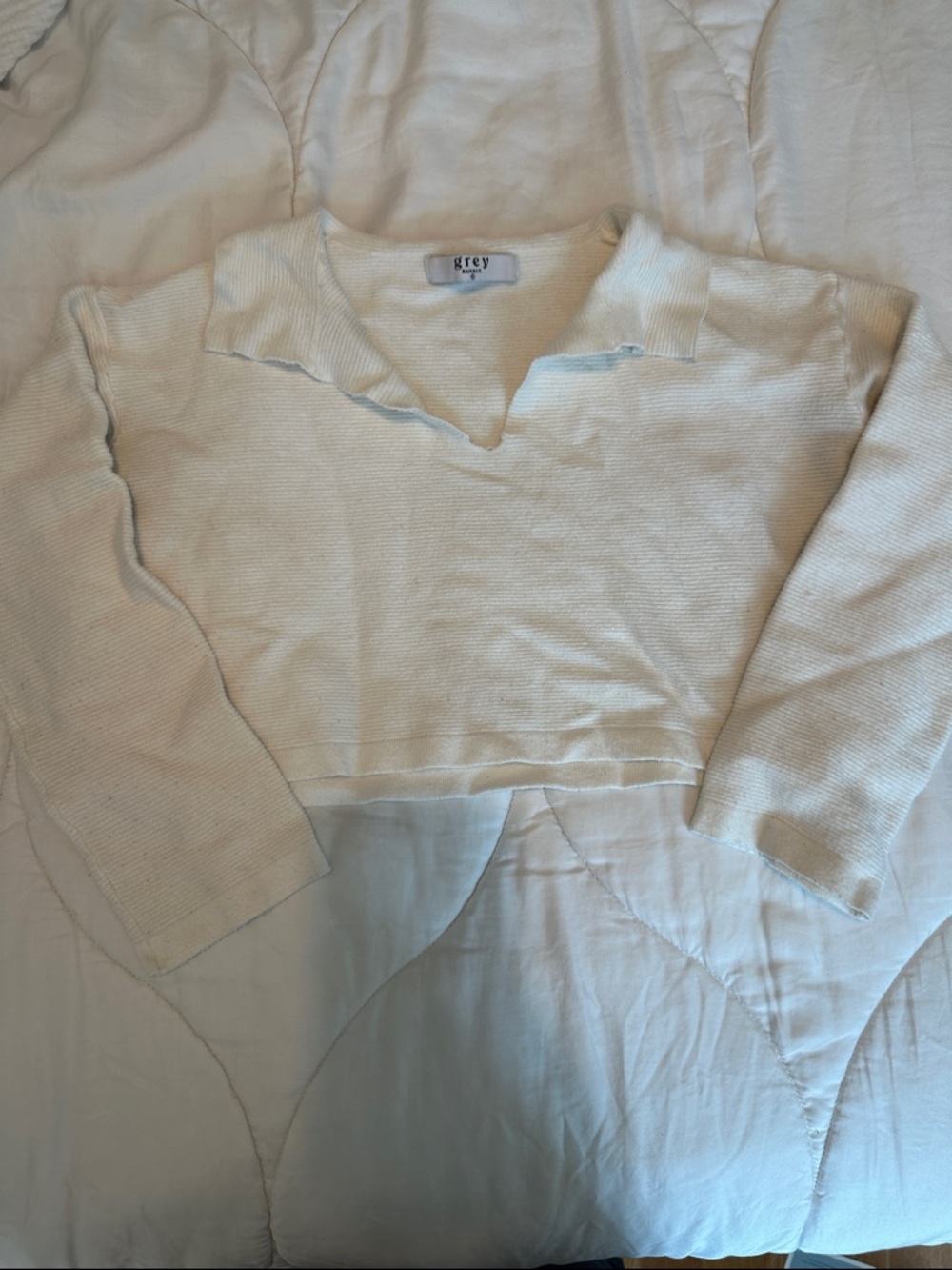 Grey Brand Cream Collared Ribbed Crop Top